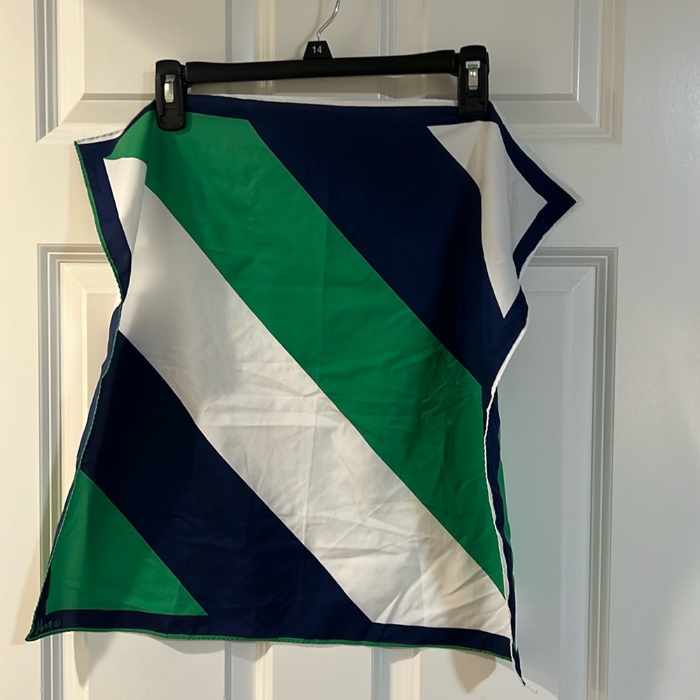 Vana scarf, blue and green. measures 21 square.